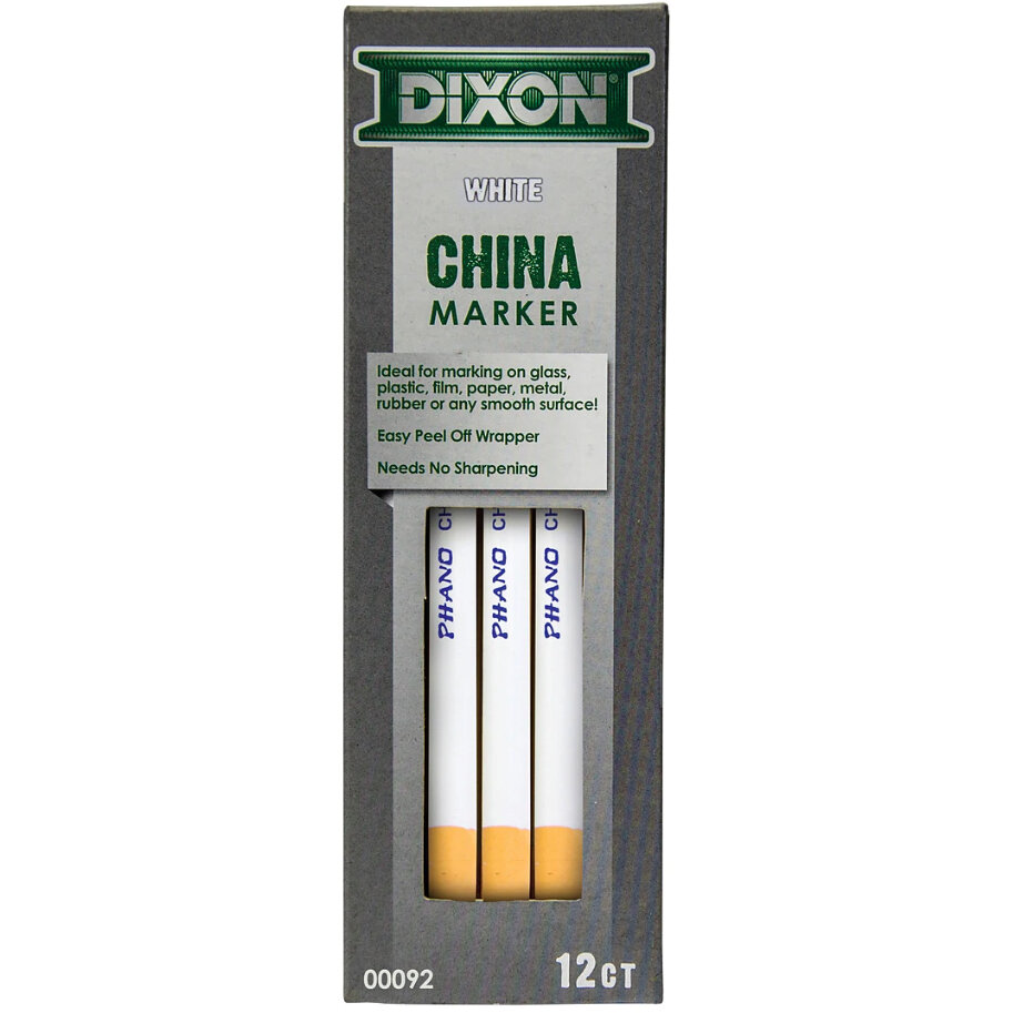 Dixon® Phano® China Markers, White, Dozen